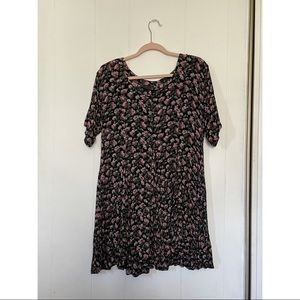 Vintage retro black floral flowy dress 90’s
